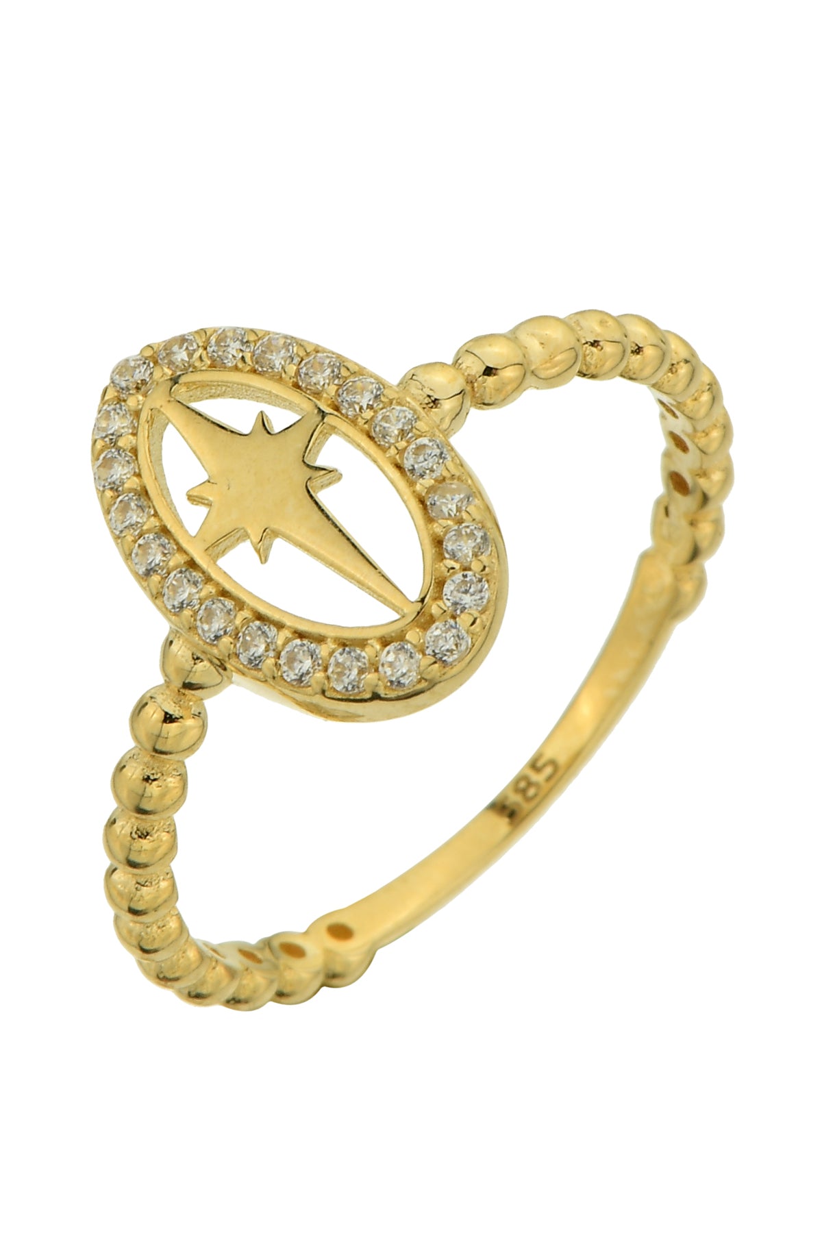 14K Gold Oval North Star Ring