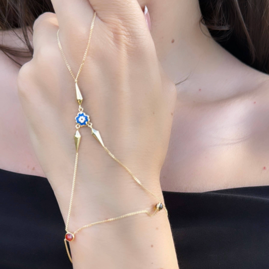 Enamel Clover W/ Birthstone Hand Chain Bracelet For Women