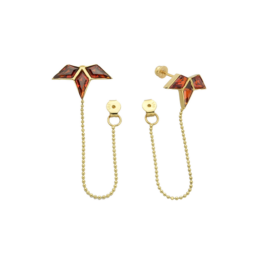 14K Gold Vintage Kite Garnet Earrings