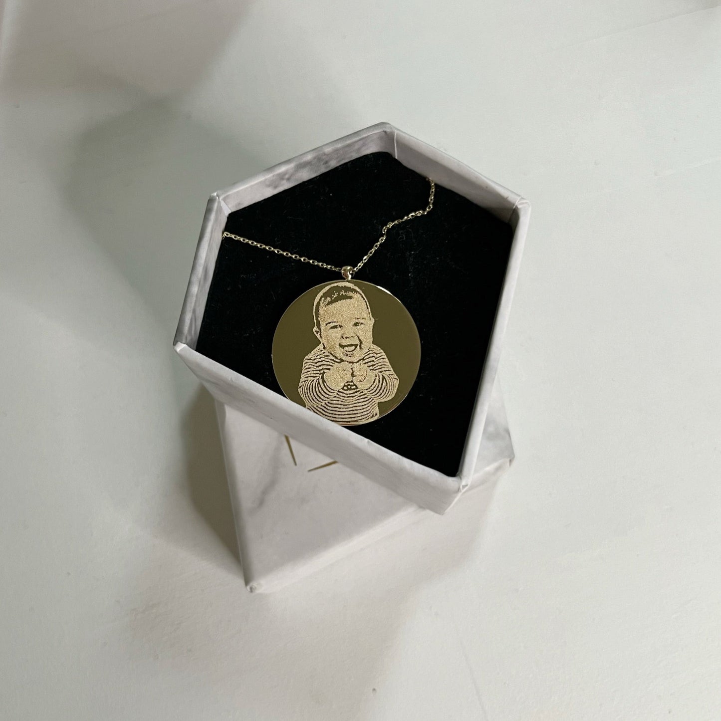 14K Solid Gold Photo Engraving Necklace For Mom