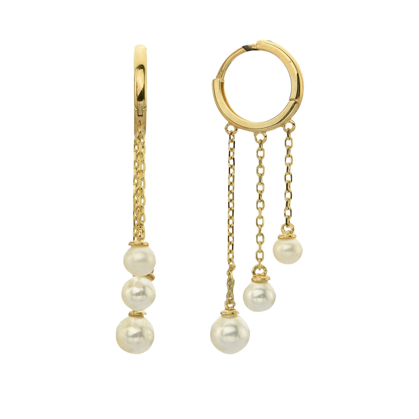 Chain Pearl Huggie Hoop Earrings