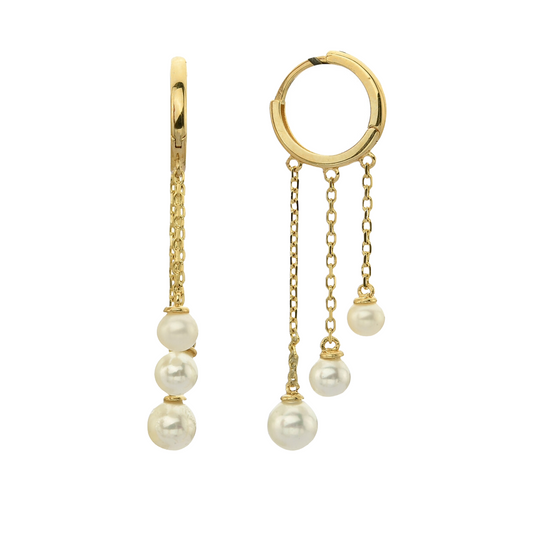 Chain Pearl Huggie Hoop Earrings