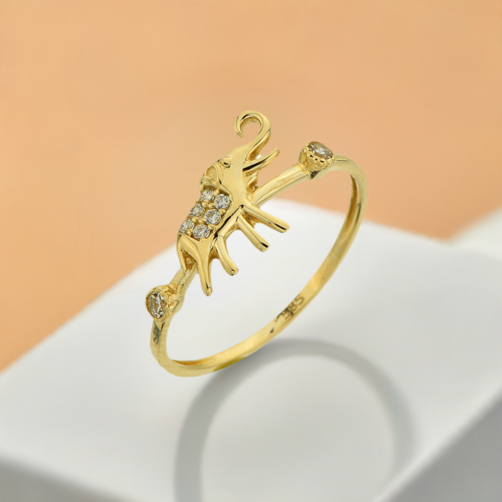 14K Gold Cz Elephant Ring