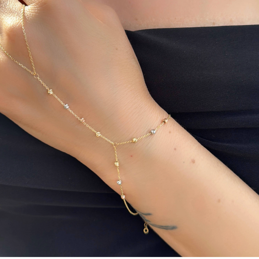 Multicolor Beaded Hand Chain Bracelet IN 14k Gold For Women