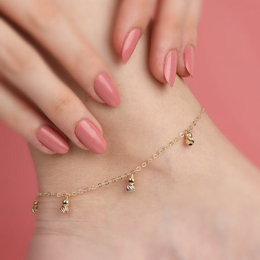 14K Gold Beaded Anklet Bracelet|Dainty Beaded Ankle Bracelet| Gold Multi beaded chain bracelet| Summer Beach Jewelry Anklet/ Bridal Gift