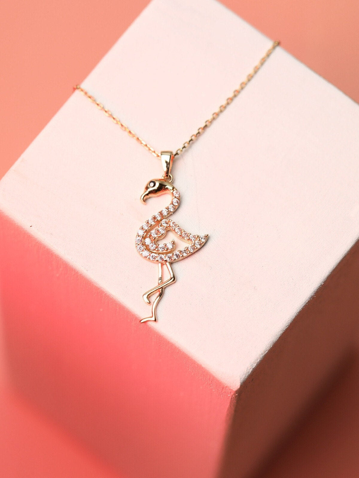 14K Gold Cz Flamingo Necklace
