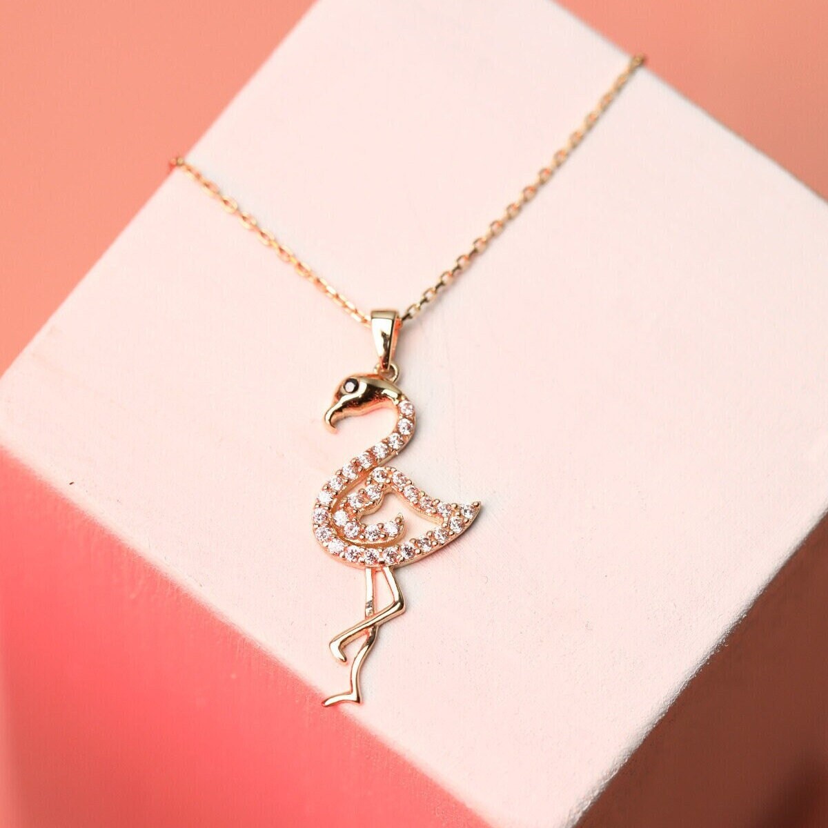 14K Gold Cz Flamingo Necklace