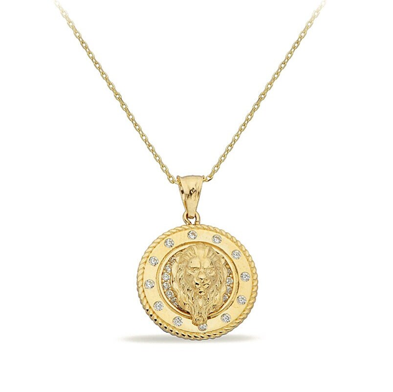 14K Gold Medallion Lion Necklace
