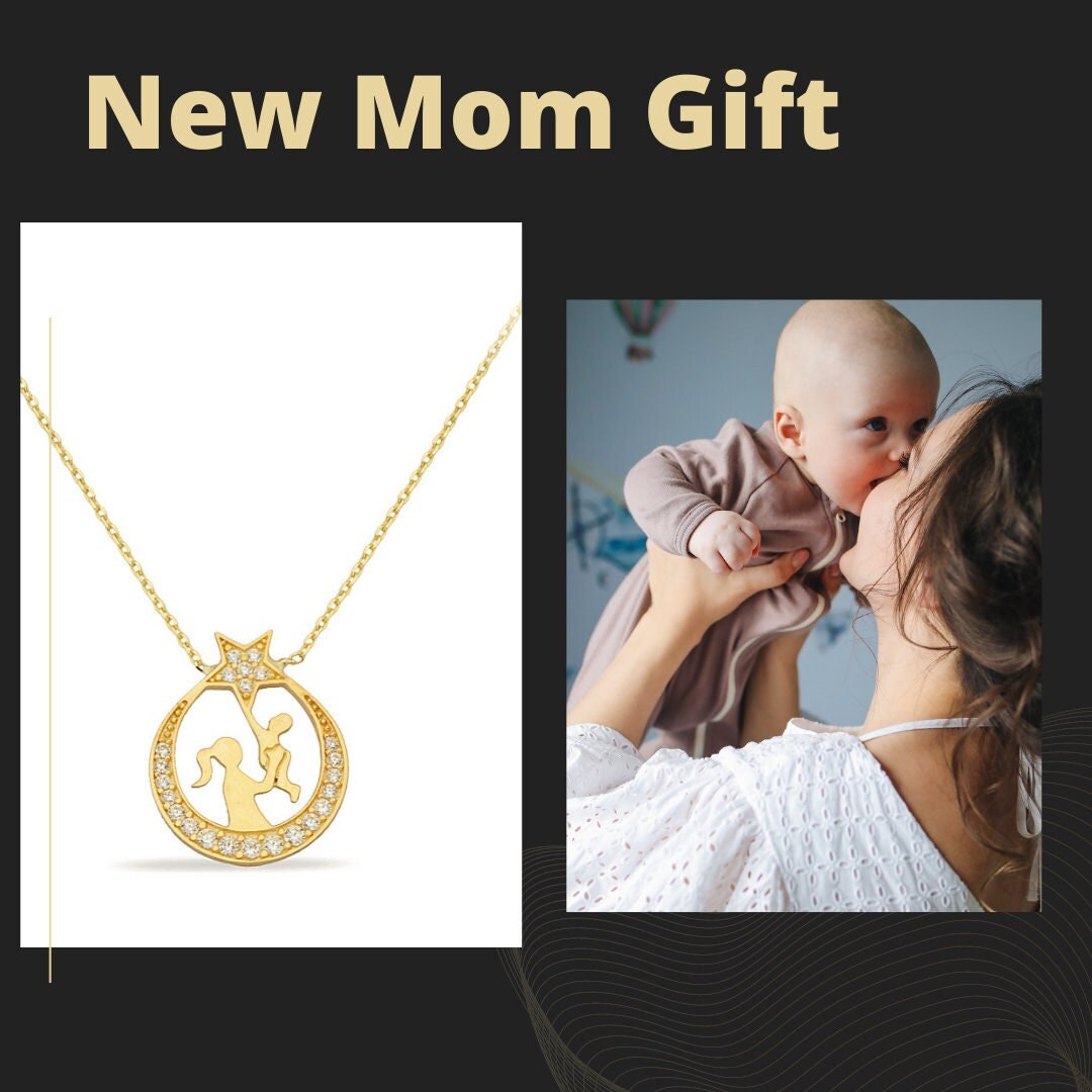 Moon Star Mom Baby Necklace