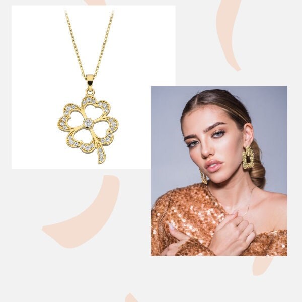 14K Solid Gold Shamrock Necklace