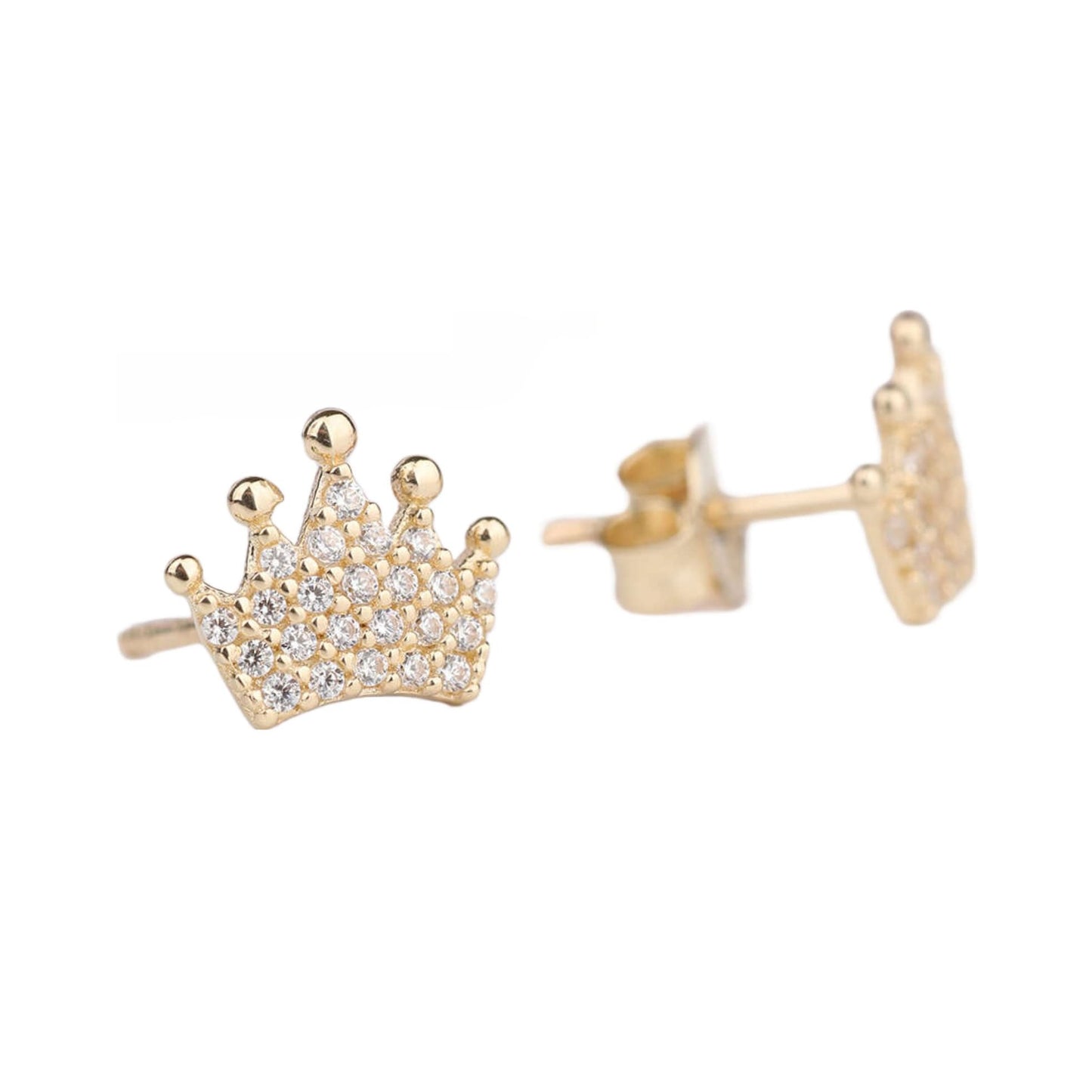 14K Yellow Gold Minimalist Crown Earrings For Women