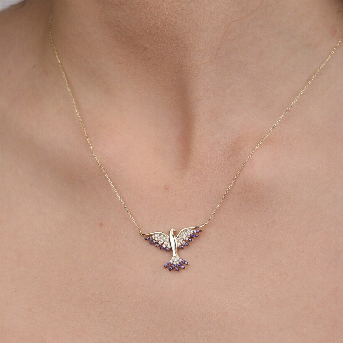 Cz White& Amethyst Phoenix Necklace