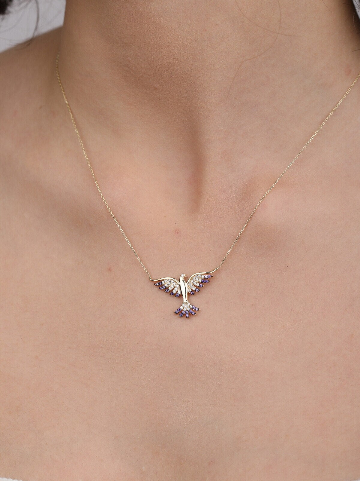 Cz White& Amethyst Phoenix Necklace